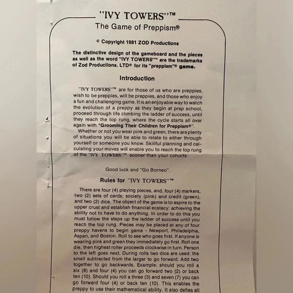 "Ivy Towers: The Game Of Preppism" 1981 vintage board game - Picture 14 of 15